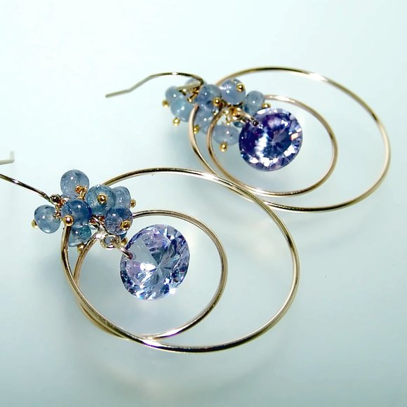 14k Gold Filled Tanzanite Quartz Rondelles Hoop Earrings Gemstone Earrings - Picture 5 of 6